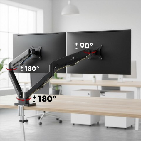 MACLEAN UCHWYT NA 2 MONITORY, SPRĘŻYNA GAZOWA, 17"-32", 2-10KG, CZARNY MC-134