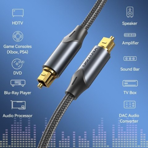 Kabel audio optyczny Vention w oplocie z aluminiowym złączem 5m czarny