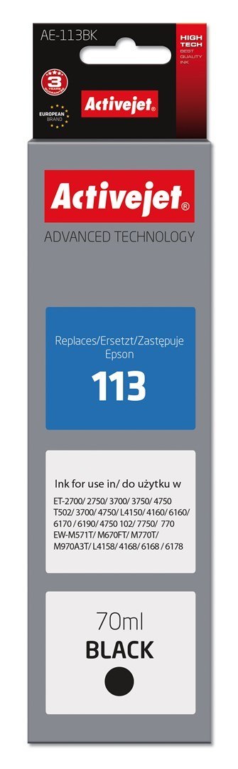 Activejet AE-113Bk Buteleczka z tuszem z atramentem (zamiennik Epson 113 C13T06B140; Supreme; 70ml; czarny)