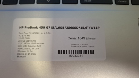 Używ. HP 450 G7 15,6" i5-10210U 16GB 256SSD W11P