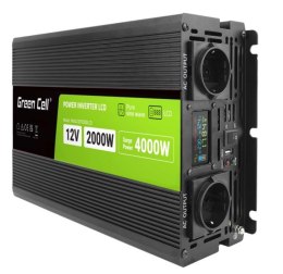 Green Cell Przetwornica LCD 12V 2000W/4000W Czysty sinus z wywietlaczem