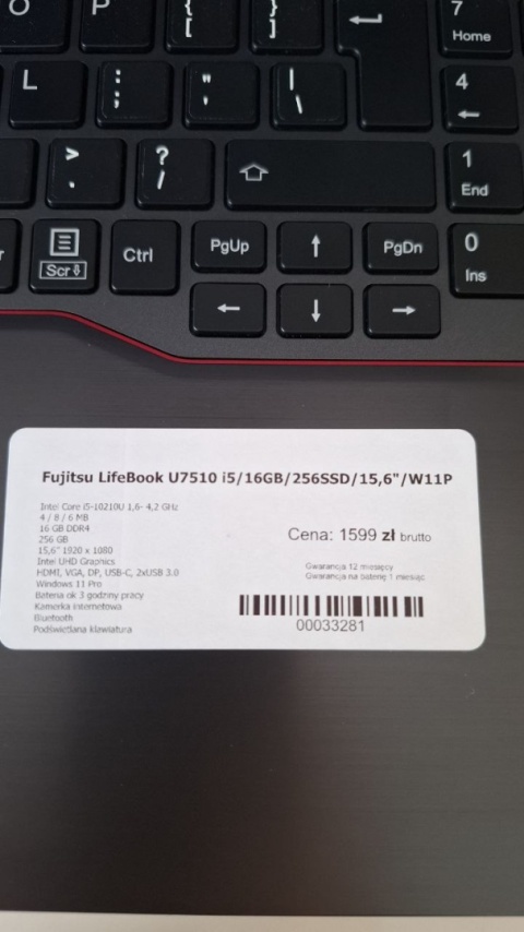 Używ. FUJITSU U7510 15,6" i5-10210U 16/256GB W11P