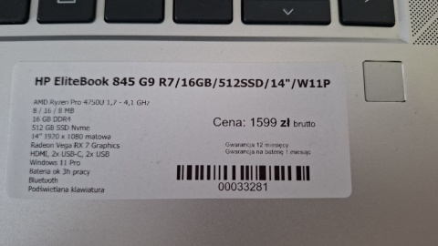 Używ. HP 845 G7 14'' Ryzen7 4750U 16GB 256SSD W11P