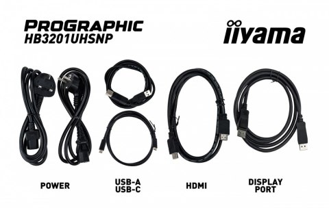 IIYAMA Monitor 31.5 cala ProGraphic HB3201UHSNP-B1 4K,IPS BLACK 2.0,450cd,VESA USB-c dock(PD:96W),HDMI,DP,DAISY/CHAIN,4xUSB,RJ45,3000:1