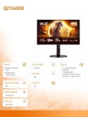 AOC Monitor 26.5 cala Q27G4SDR QD-OLED 360Hz HDMIx2 DP Pivot