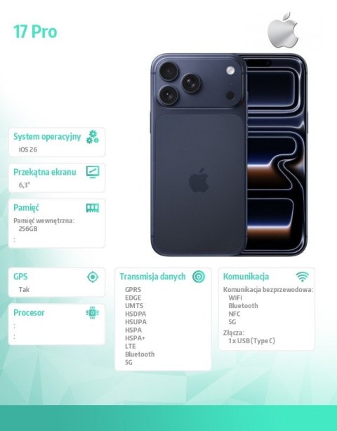 Apple IPhone 17 PRO 256GB Głębinowy błękit