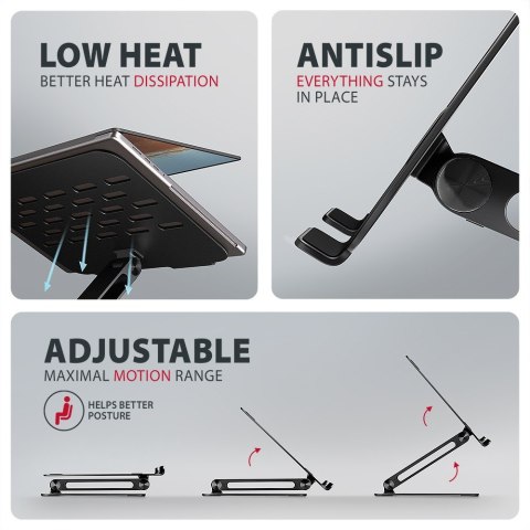 AXAGON STND-LQB Podstawka do laptopów aluminiowa 10-17,3 cala regulowane kąty nachylenia, Czarna