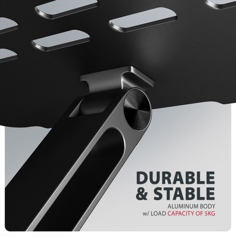 AXAGON STND-LQB Podstawka do laptopów aluminiowa 10-17,3 cala regulowane kąty nachylenia, Czarna