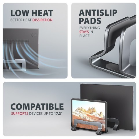 AXAGON STND-VG Podstawa do laptopów aluminiowa 10-17,3 cala pionowa, Szara