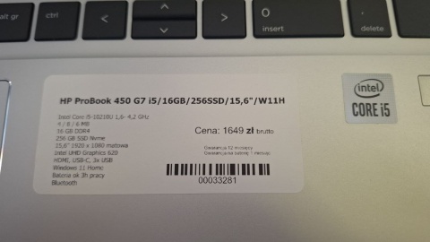 Używ. HP 450 G7 15,6" i5-10210U 16GB 256SSD W11P