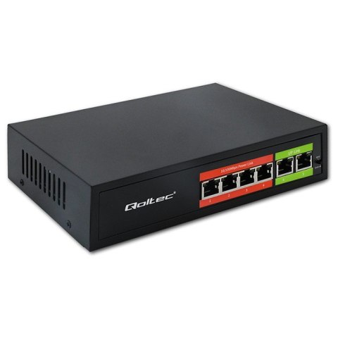 Qoltec Przełącznik sieciowy SWITCH FAST Ethernet PoE | 4x RJ45 | 2x RJ45 Uplink | 65W | 10/100Mb/s