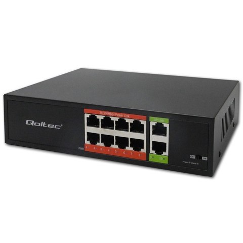 Qoltec Przełącznik sieciowy SWITCH FAST Ethernet PoE | 8x RJ45 | 2x RJ45 Uplink | 120W | 10/100 Mb/s