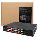 Qoltec Przełącznik sieciowy SWITCH Gigabit Ethernet PoE | 16x RJ45 | 2x RJ45 Uplink | 2x SFP | 1000 Mb/s