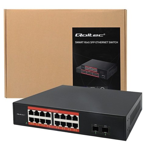 Qoltec Przełącznik sieciowy SWITCH Gigabit Ethernet | 16x RJ45 | 2x SFP | 1000 Mb/s
