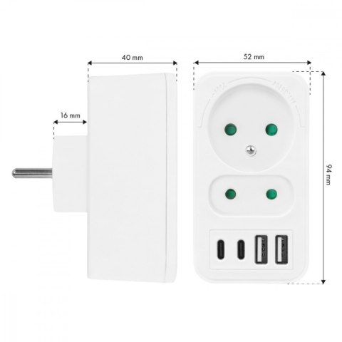 Maclean Rozdzielacz na 2 gniazda MCE249 F/W 2x USB-A 2x USB-C