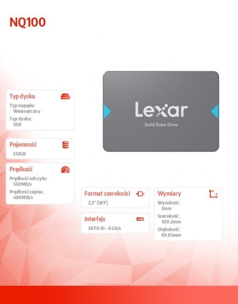 Lexar Dysk SSD NQ100 512GB SATA3 2.5 560/480MB/s