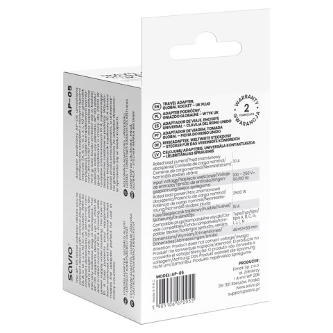 SAVIO ADAPTER PODRÓŻNY GNIAZDO GLOBALNE - WTYK UK AP-05