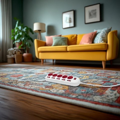 Maclean Listwa zasilająca 5 gniazd z włącznikami MCE204 R/W Biało-czerwona