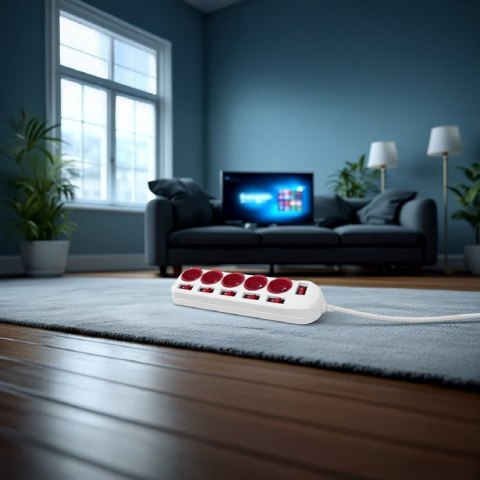 Maclean Listwa zasilająca 5 gniazd z włącznikami MCE204 R/W Biało-czerwona