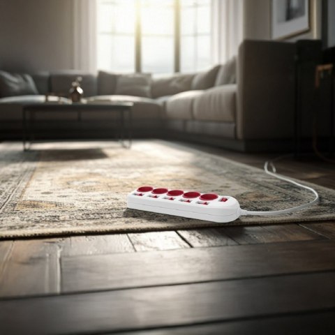 Maclean Listwa zasilająca 5 gniazd z włącznikami MCE204 R/W Biało-czerwona