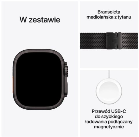 Apple Watch Ultra 3 GPS + Cellular, koperta 49 mm z tytanu w kolorze czarnym, bransoleta mediolańska z tytanu w kolorze czarnym - rozm