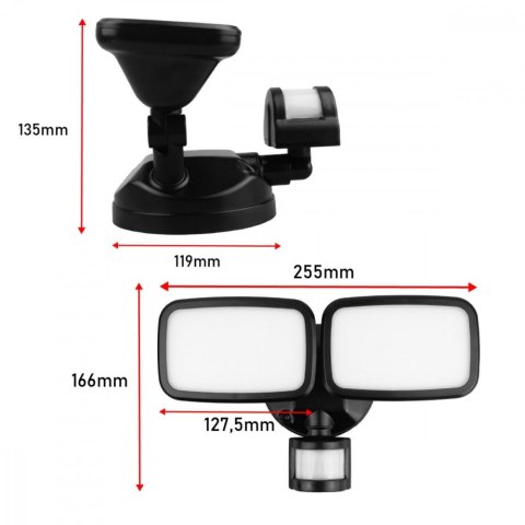 Maclean Ścienna lampa LED, czujnik PIR MCE524B 20W, 1500lm, IP65. neutral white 4000K, czarna