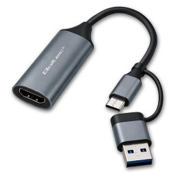 Qoltec Karta przechwytywania obrazu | Adapter USB-C USB-A | HDMI | 4K 30Hz | aluminium