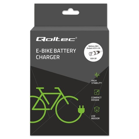 Qoltec Ładowarka do roweru elektrycznego 36V | 42V | 2A | 3P XLR-18mm + kabel zasilający
