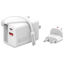 4smarts Ładowarka sieciowa Flex Jojo 65W GaN 2xUSB-C + USB-A Biała rozwijany wbudowany kabel