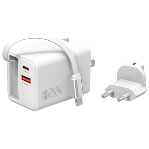 4smarts Ładowarka sieciowa Flex Jojo 65W GaN 2xUSB-C + USB-A Biała rozwijany wbudowany kabel