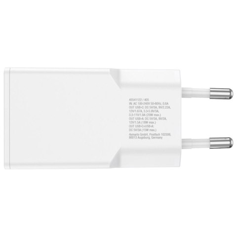 4smarts Ładowarka sieciowa PDPlug 20W GaN + USB-C + USB-A + kabel USB-C 1,5m Biała