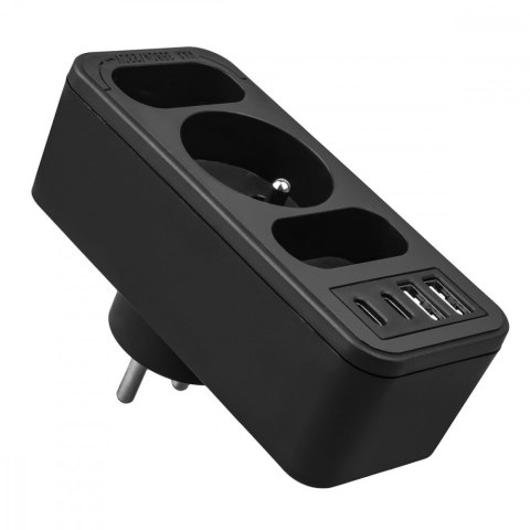 Maclean Rozdzielacz na 3 gniazdka MCE248 F/B 2xUSB-A 2xUSB-C czarny
