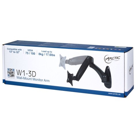 Uchwyt ścienny do monitora Arctic W1-3D z technologią podnośnika gazowego 8kg - 33cm (13") - 81.3cm (32") - 75x75mm - 100x100mm