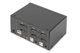 Przełącznik KVM, 2 portowy, 4K 60Hz, 4xDP IN, 2xDP OUT, 2xUSB A, 2x Audio IN&OUT