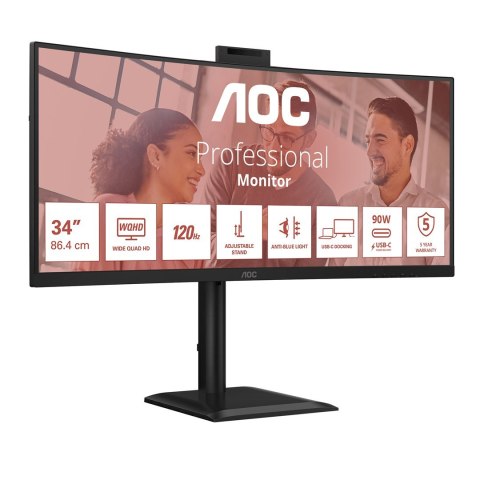 Monitor AOC 86,3 cm (34") CU34E4CW 21:09 2xHDMI+DP+USB-C+Webcam Curv.