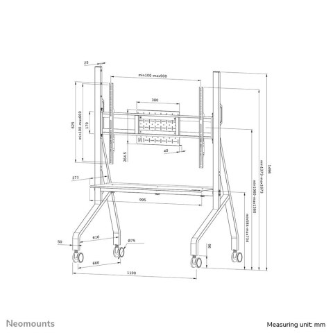 Neomounts FL50-525WH1 Stojak na kółkach do telewizora 139,7 cm (55") - 215,9 cm (85") z regulowaną wysokością Biały