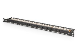 Digitus Panel krosowy (patch panel) high density 19'' 24x RJ45, LSA poziom, kat.6, nieekranowany, 0.5U, czarny, prowadnica kabli