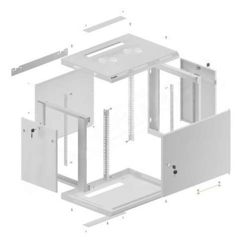 Szafa instalacyjna Rack wisząca 19" 9U 600x450 szara drzwi metalowe LANBERG (Flat Pack)