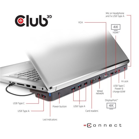 Stacja dokująca CLUB3D CSV-1564W100 USB 3.2 Gen 1 (3.1 Gen 1) Type-C Czarny