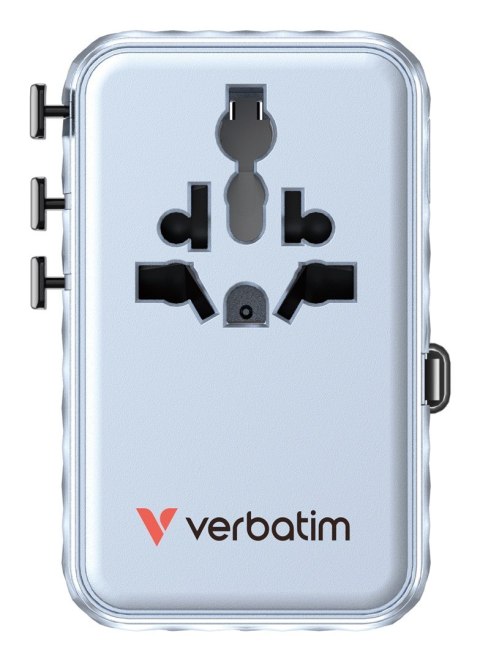 Uniwersalny zasilacz podróżny VERBATIM Charge 'N' Travel 100 W ze zwijanym kablem niebieski