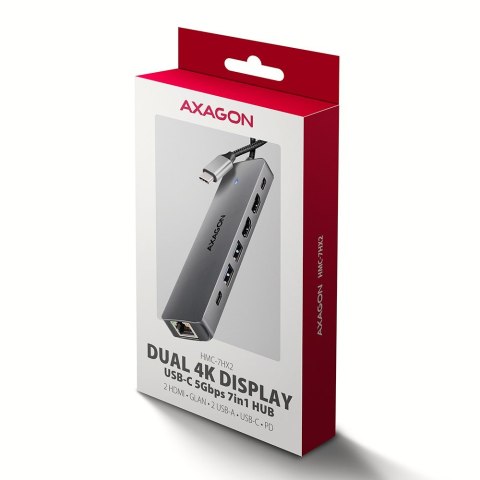 Hub USB Axagon HMC-7HX2 USB 3.2 Gen 1 (3.1 Gen 1) Type-C Szary