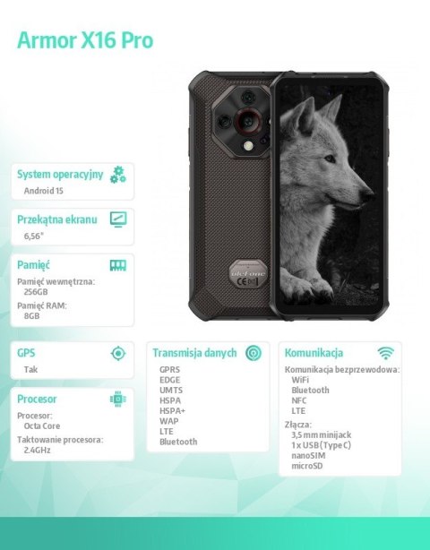 ULEFONE Smartfon Armor X16 Pro 5G 8/256GB IP69K czarny