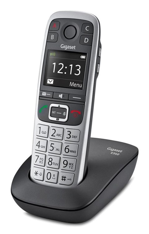 Telefon Gigaset E560 z systemem DECT, identyfikacja dzwoniącego, Czarny, Srebrny