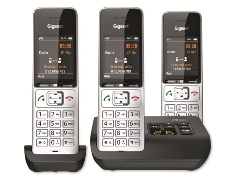 Telefon bezprzewodowy Gigaset 500A Comfort Trio - Automatyczna sekretarka - ECO DECT\GAP\CAT-iq - Srebrny + 2 dodatkowe słuchawk