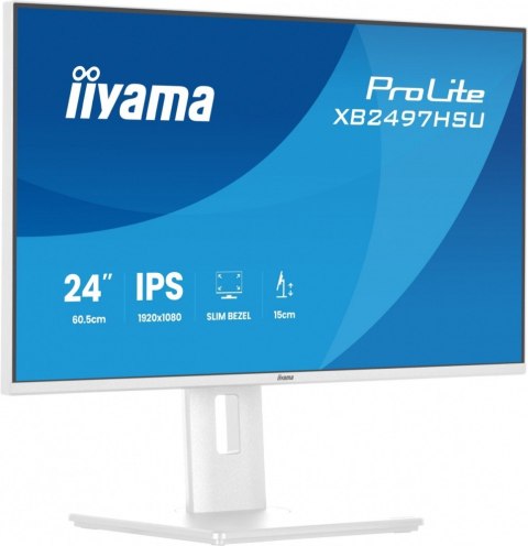 IIYAMA Monitor ProLite 23.8 cala XB2497HSU-W1 IPS,FHD,HDMI,DP,120Hz,350CD,2xUSBv3.2, 2xUSB-C, GW 5lat, HAS 150/PIVOT, BIAŁY
