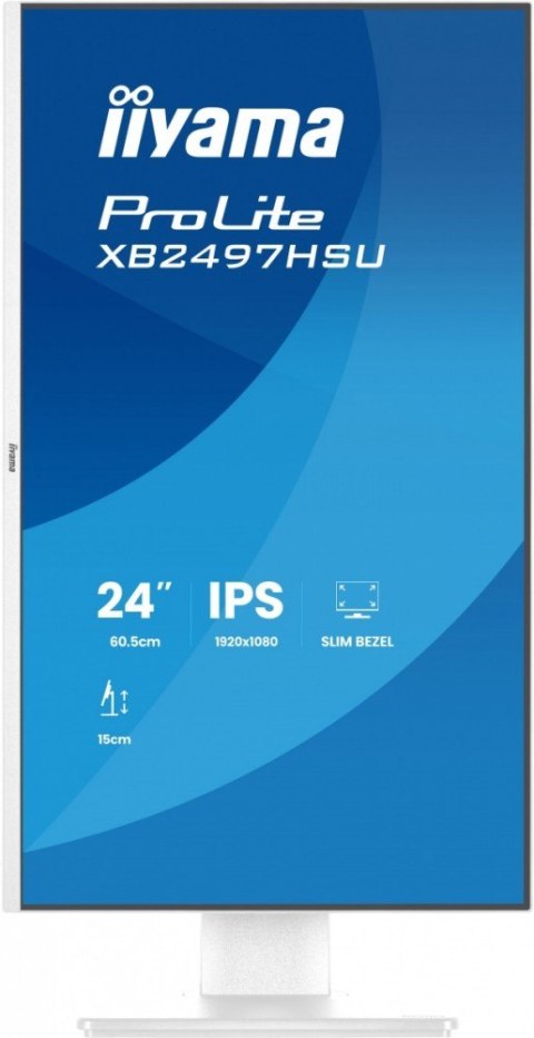 IIYAMA Monitor ProLite 23.8 cala XB2497HSU-W1 IPS,FHD,HDMI,DP,120Hz,350CD,2xUSBv3.2, 2xUSB-C, GW 5lat, HAS 150/PIVOT, BIAŁY