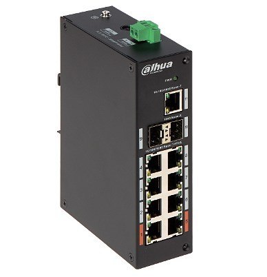 Przełącznik Dahua Technology PFS3211-8GT-120-V2, PoE, gigant sieciowy, montaż na biurku/ścianie, czarny