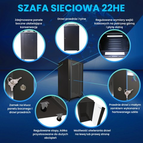 EXTRALINK SZAFA RACK STOJĄCA 22U 600X800 CZARNA