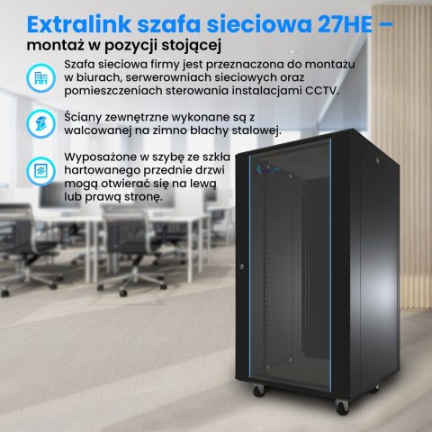 Extralink Szafa rack 27U 800x800 Czarna stojąca