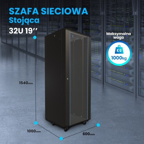 Extralink Szafa rack 32U 600x1000 Czarna stojąca